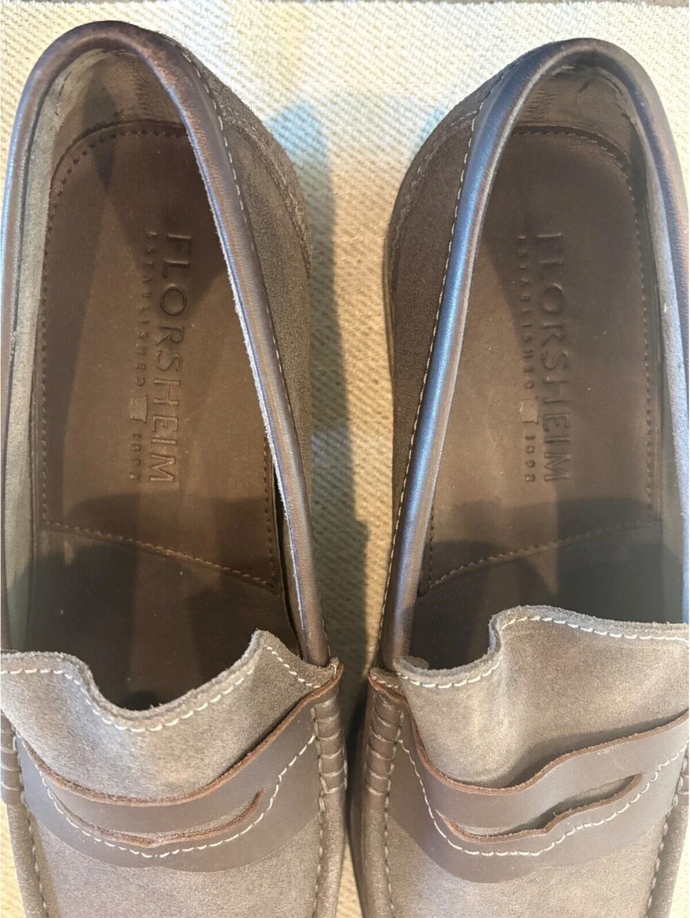 Florsheim Made in Spain Grey Suede Penny Loafers Dress Shoes Men's 11 D Luxury